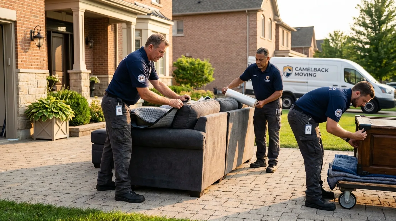 Large estate moving crew wrapping furniture in Juneau, AK