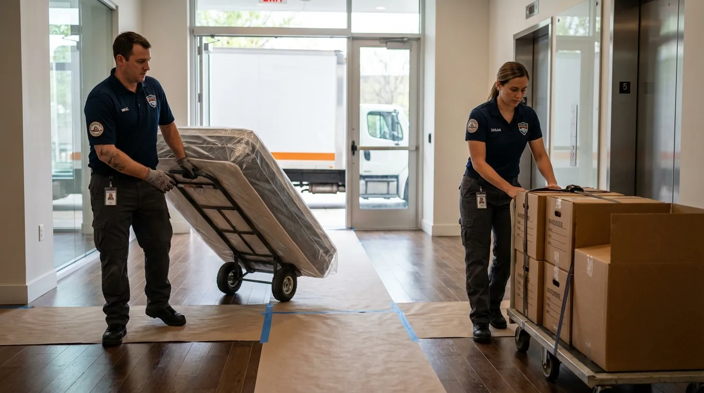Professional apartment movers loading elevator in Juneau, AK